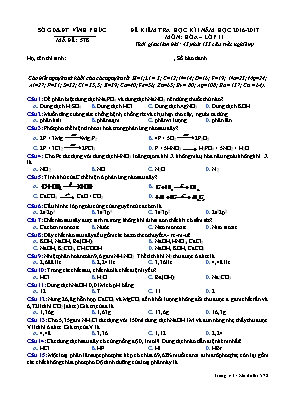 Đề kiểm tra học kì I năm 2016 - 2017 môn Hóa học